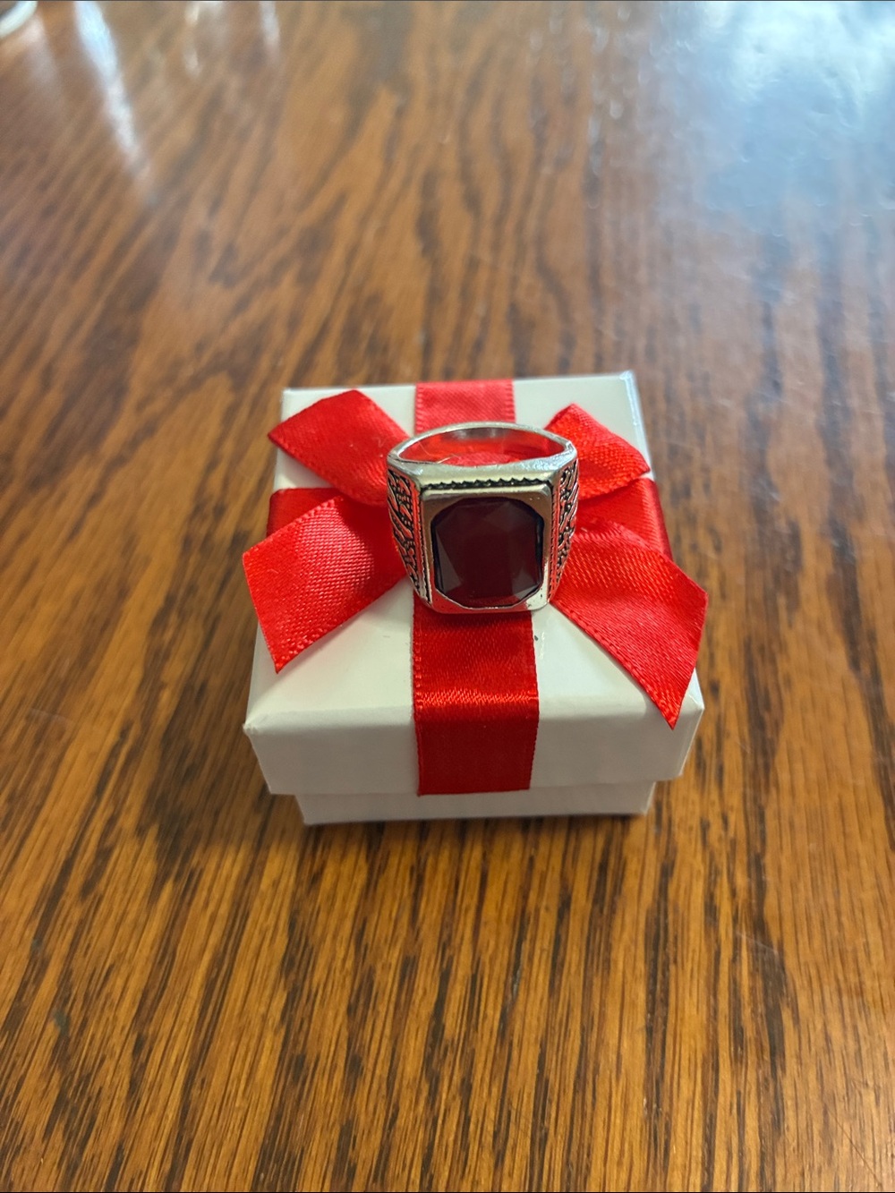 Bold Red Gemstone Statement Ring - Silver Tone